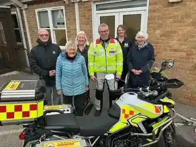 League of Friends and Yeovil Freewheelers representatives with the Nora Arnold Blood Bike