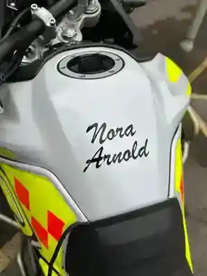Nora Arnold name on the Blood Bike fuel tank